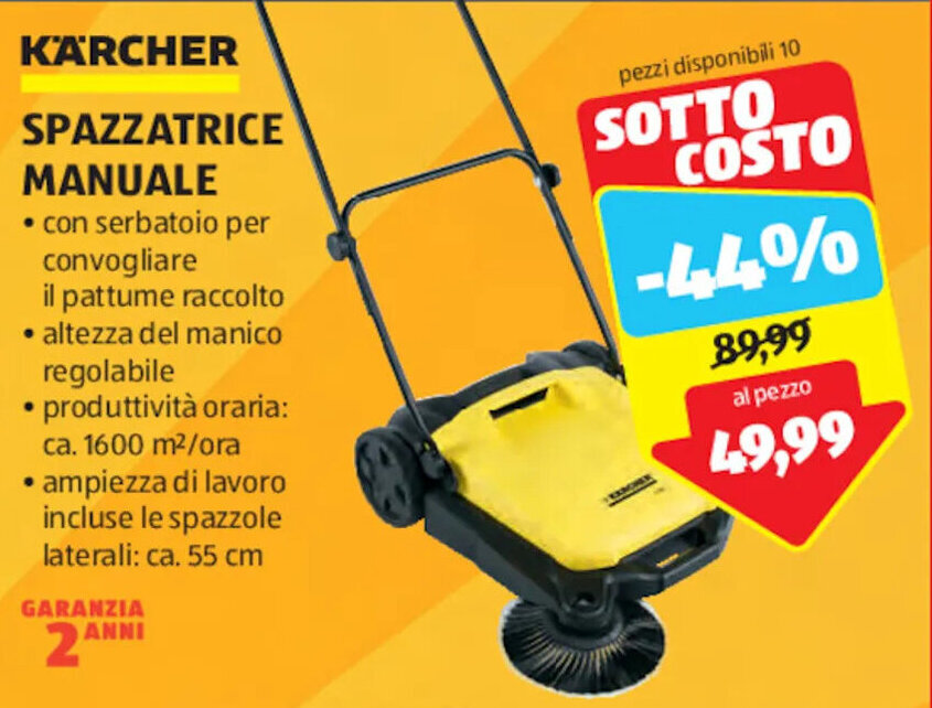 Spazzatrice Manuale A Spinta Con Raggio 55cm - Contenitore 25lt, Spazzole Regolabili E Manico Orientabile