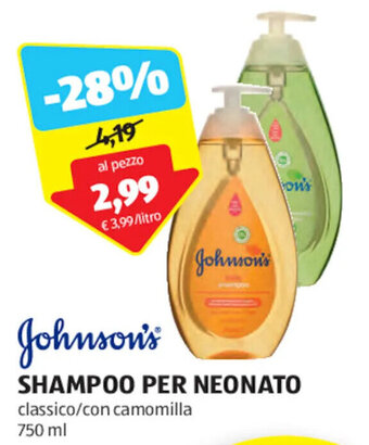 ALDI Johnson's SHAMPOO PER NEONATO classico/con camomilla 750 ml offerta