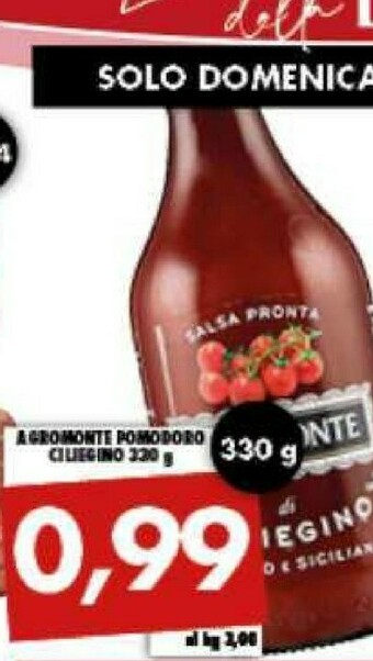 Agromonte Salsa Pronta Di Ciliegino Fresco E Siciliano Al Basilico 330 G(ml)