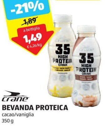 ALDI Crane BEVANDA PROTEICA cacao/vaniglia 350 g offerta