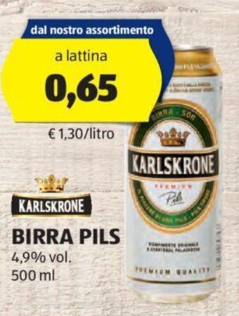 ALDI KARLSKRONE BIRRA PILS 4,9% vol. 500 ml offerta