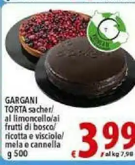 Gros Gargani Torta Sacher/ Al Limoncello/al Frutti Di Bosco/ Ricotta E Visciole/ Mela E Cannella offerta