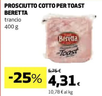 Coop PROSCIUTTO COTTO PER TOAST BERETTA trancio 400 g offerta