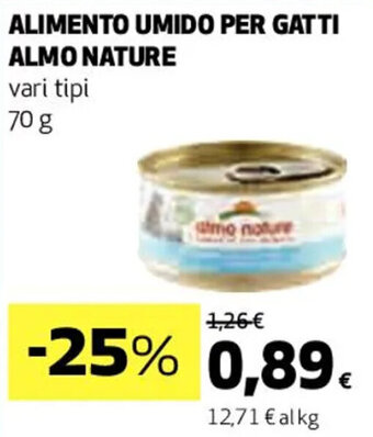 Coop ALIMENTO UMIDO PER GATTI ALMO NATURE vari tipi 70 g offerta