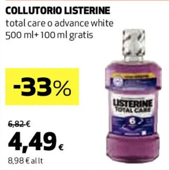 Coop COLLUTORIO LISTERINE total care o advance white 500 ml+100 ml gratis offerta