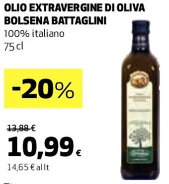 Coop OLIO EXTRAVERGINE DI OLIVA BOLSENA BATTAGLINI 100% italiano 75cl offerta