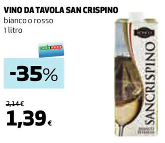 Coop VINO DA TAVOLA SAN CRISPINO bianco o rosso 1 litro offerta