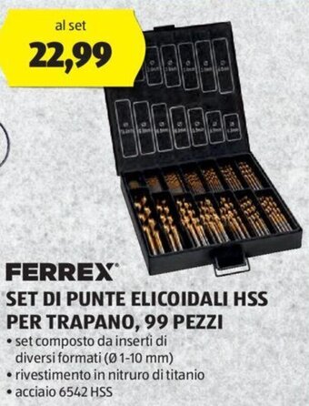 ALDI FERREX SET DI PUNTE ELICOIDALI HSS PER TRAPANO, 99 PEZZI offerta