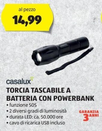 ALDI casalux TORCIA TASCABILE A BATTERIA CON POWERBANK offerta
