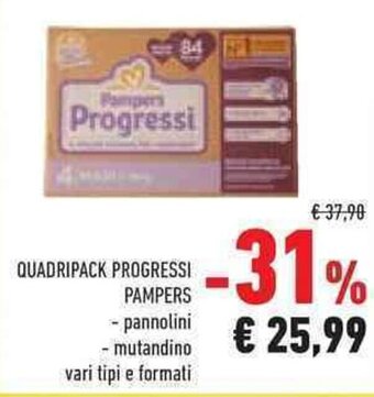 Conad QUADRIPACK PROGRESSI PAMPERS - pannolini - mutandino vari tipi e formati offerta