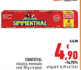 Conad SIMMENTHAL classica, menosale conf. 90 g x 4 pezzi offerta