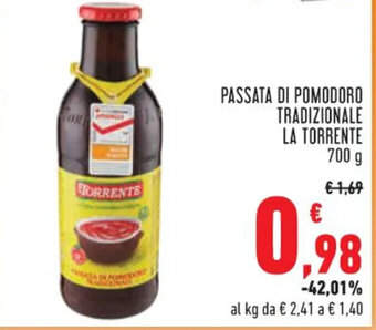 Conad PASSATA DI POMODORO TRADIZIONALE LA TORRENTE 700 g offerta