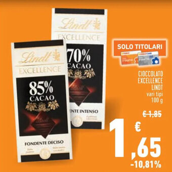 Conad CIOCCOLATO EXCELLENCE LINDT vari tipi 100 g offerta