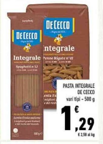 Conad PASTA INTEGRALE DE CECCO vari tipi 500 g offerta