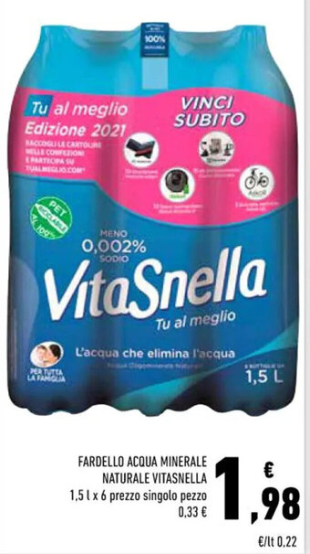 Conad Superstore FARDELLO ACQUA MINERALE NATURALE VITASNELLA 1,5 l x 6 offerta