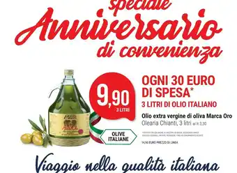 Supermercati Gulliver Azienda olearia del chianti Olio Extra Vergine Di Oliva Marca Oro 3 Litri offerta
