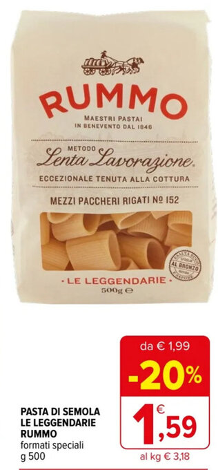 Iperal PASTA DI SEMOLA LE LEGGENDARIE RUMMO formati speciali g 500 offerta