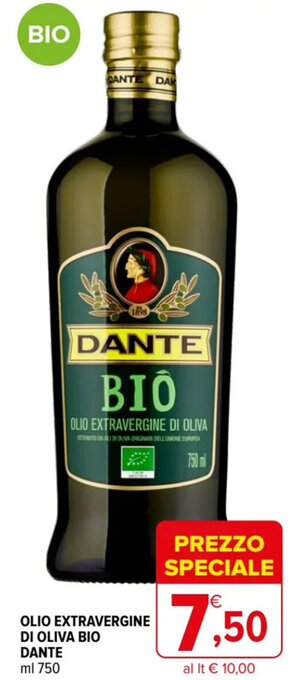 Iperal OLIO EXTRAVERGINE DI OLIVA BIO DANTE ml 750 offerta