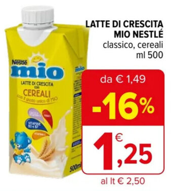 Iperal LATTE DI CRESCITA MIO NESTLÉ classico, cereali ml 500 offerta