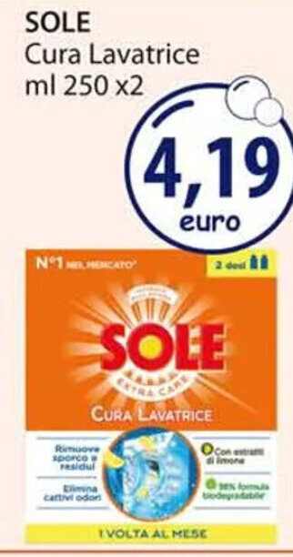 Acqua & Sapone SOLE Cura Lavatrice ml 250 x2 offerta