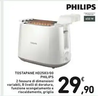 Conad Philips Daily Collection Tostapane Con Griglia Scaldabrioche HD2583/00, 8 Impostazioni, Vassoio Raccogli Briciole offerta