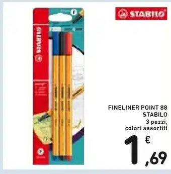 Conad Stabilo Fineliner - Point 88 - Pack Da 3 - Nero/Blu/Rosso offerta