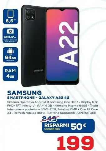 Euronics Samsung Galaxy A22 4G offerta