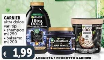 Deco Supermercati GARNIER ultra dolce vari tipi • shampoo ml 250 • balsamo ml 200 offerta