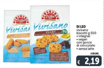 Deco Supermercati DI LEO vivisano biscotti g 500 • integrali • vegan con gocce di cioccolato • senza latte offerta