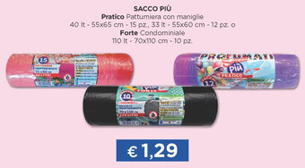 Acqua & Sapone SACCO PIÙ Pratico Pattumiera con maniglie 40 lt - 55x65 cm - 15 pz, 33 lt - 55x60 cm - 12 pz. o offerta