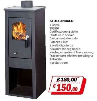 STUFA ANDALO a legna 385597 33x36x 93 cm
