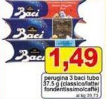 Pewex perugina 3 baci tubo 37.5 g (classico/latte/ fondentissimolcaffè) offerta