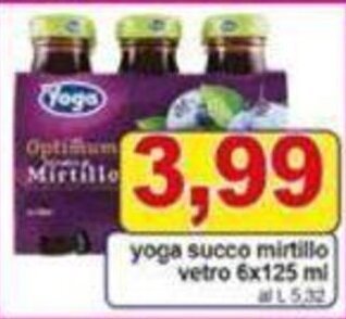 Pewex yoga succo mirtillo vetro 6x125 ml offerta
