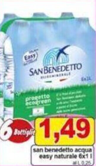 Pewex san benedetto acqua easy naturale 6x1 l offerta