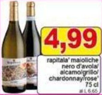 Pewex rapitala' maioliche nero d'avolal alcamo/grillo chardonnay rose 75 cl offerta