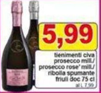 tienimenti civa prosecco mill prosecco rose' mill/ ribolla spumante friuli doc 75 cl