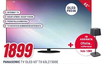 Trony PANASONIC TV OLED 65" TX-65LZ1500E offerta