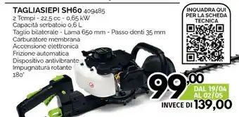 Orizzonte Tagliasiepi Sh60 409485 2 Tempi - 22,5 Cc - 0,65 Kw offerta