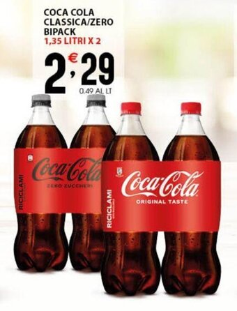 Sisa COCA COLA CLASSICA/ZERO BIPACK 1,35 LITRI X 2 offerta