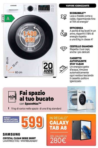 Expert SAMSUNG CRYSTAL CLEAN SERIE 5000T LAVATRICE 11 KG offerta