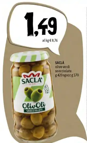 Famila Superstore Sacla' Olive Verdi snocciolate 420g, 170g offerta