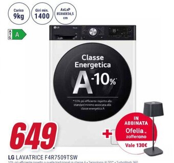 Trony LG LAVATRICE F4R7509TSW offerta