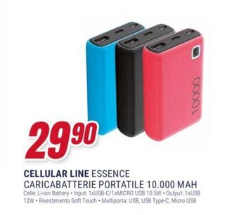Trony CELLULAR LINE ESSENCE CARICABATTERIE PORTATILE 10.000 MAH offerta