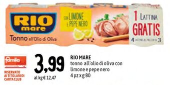 Famila Superstore Rio Mare Tonno all'olio di oliva 4pz x 80g offerta