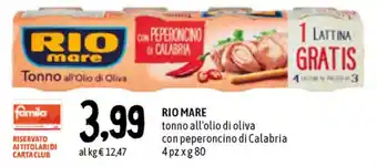 Famila Superstore Rio Mare Tonno all'olio di oliva 4pz x 80g offerta
