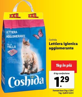 Lidl Coshida Lettiera igienica agglomerante 6 kg confezione offerta