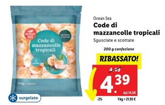Lidl Ocean Sea Code di mazzancolle tropicali 200 g confezione offerta