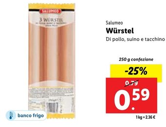 Lidl Salumeo Würstel 250 g confezione offerta