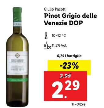 Lidl Giulio Pasotti Pinot Grigio delle Venezie DOP 0,75 l bottiglia offerta