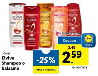 Lidl L'Oréal Elvive Shampoo o balsamo 250/300 ml conf. offerta